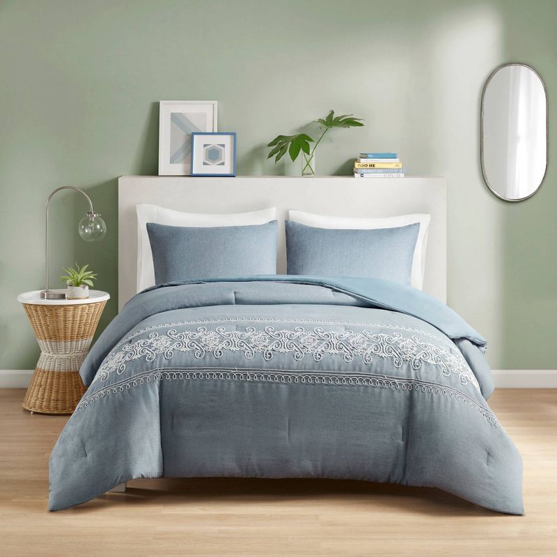 Intelligent Design Laurel Embroidered Comforter Set Blue, 3 of 9