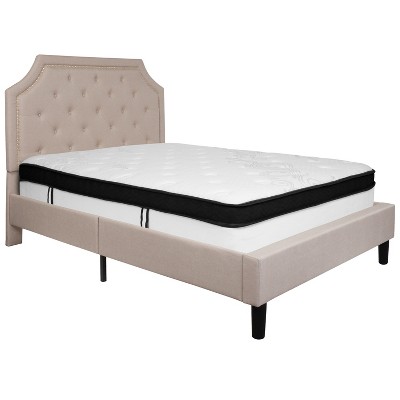 Emma and Oliver Arched Tufted Upholstered Platform Bed and Memory Foam Pocket Spring Mattress
