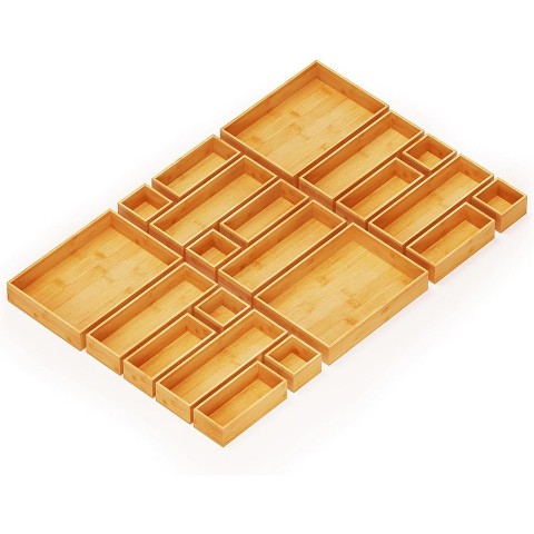 SpaceAid 21-Piece Bamboo Drawer Organizer Set – Multi-Use Divider Bins for Kitchen, Bathroom, Office, and Makeup Storage, Natural