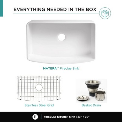 Premium White Fireclay Curved Apron Front Single Bowl Kitchen Sink