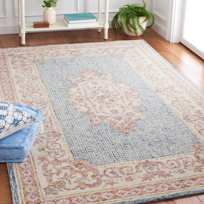 Renaissance-Inspired Blue Medallion Hand-Tufted Wool Area Rug, 5' x 8'