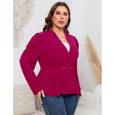 Womens Plus Size Long Sleeve Two Buttons Shawl Lapel Blazer