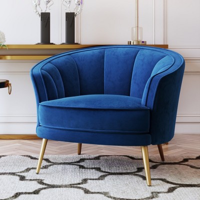 Yaheetech Velvet Club Accent Arm Chair Upholstered Barrel Chair-navy ...