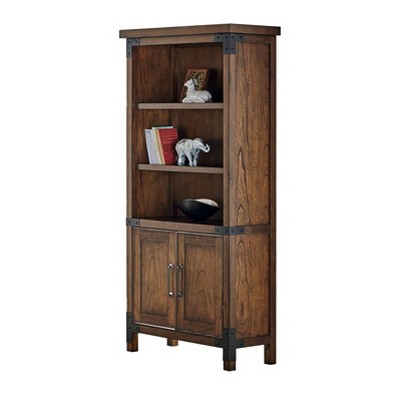 72" Black Wood Adjustable Bookcase with Doors