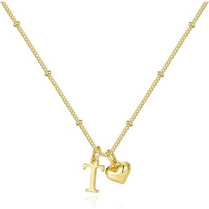 Heart Initial Necklace for Women & Girls, 14K Gold Plated Letter Pendant Birthday Gift - 1 of 4