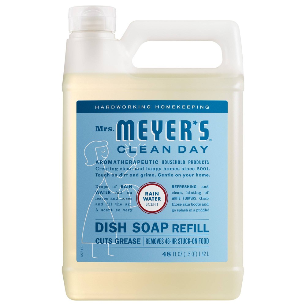 Mrs. Meyer's Clean Day Rain Water Dish Soap Refill - 48 fl oz: Removes Grease, Floral Scented, Multi-Surface