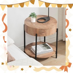 Garvee Round Side Table – Farmhouse Vintage Style End Table with Drawer, Sturdy Structure, and Multi-Functional Use for Living Room or Bedroom - 1 of 4