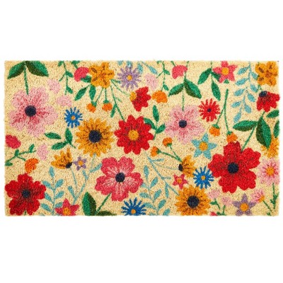 Juvale Spring Wildflowers Welcome Door Mat Natural Coco Coir Doormat For Front Door, 17 x 30 Inches