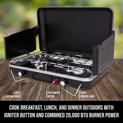 Black Portable Propane Gas 2-Burner Camping Stove