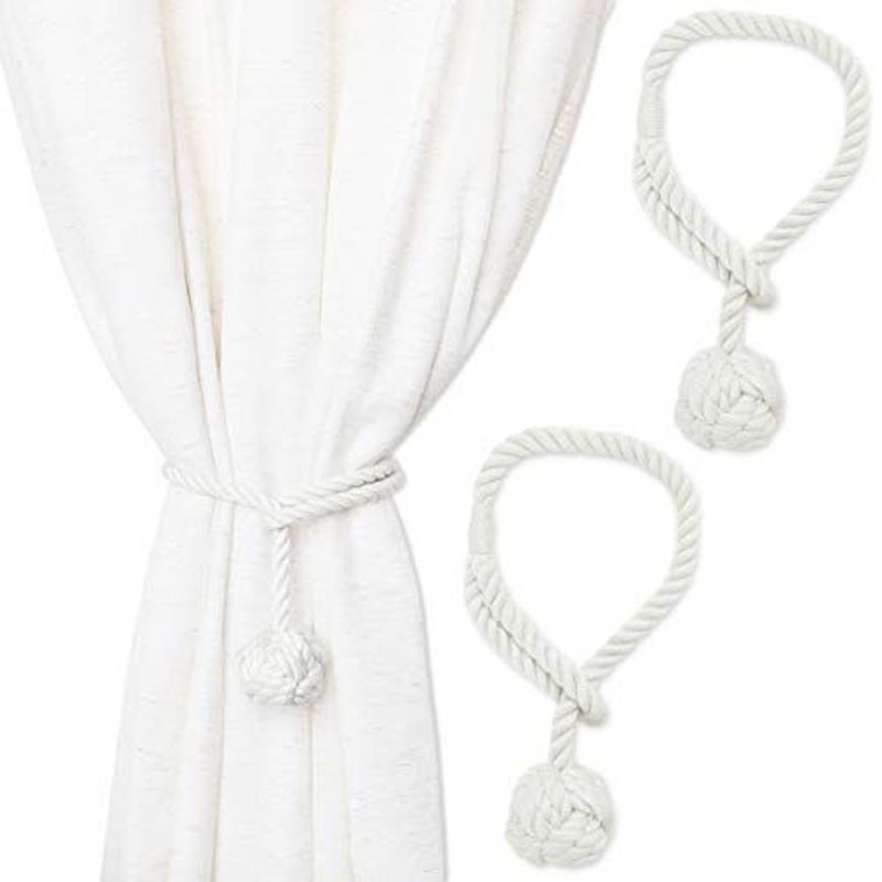 Okuna Outpost 2-Pack White Cotton Window Curtain Tiebacks Tie Back, 20" Holdbacks Rope for Drapes, 3 of 7
