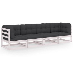 vidaXL 4-Seater Patio Wooden Sofa with Cushions - Solid Pinewood Construction, Easy to Clean, White Patio Sofa with Anthracite Cushions - 1 of 4