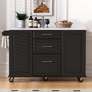 Okak Kitchen Island with Tilt Trash Can Cabinet, Kitchen Cart with Pull Out Cabinet Organizer and Drop Leaf, Countertop Organizer for Kitchen - 1 of 4