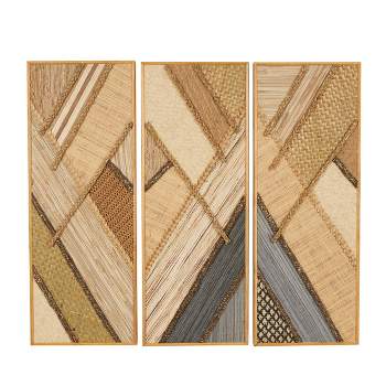 Set of 3 Wooden Geometric Handmade Textured Mixed Media Diagonal Wall Decors Brown - Olivia & May