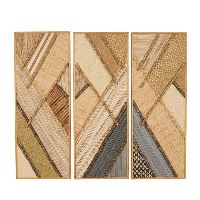 Set of 3 Wooden Geometric Handmade Textured Mixed Media Diagonal Wall Decors Brown - Olivia &#38; May, 1 of 9