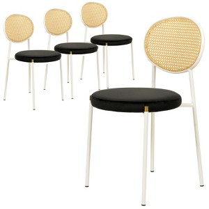 LeisureMod Velvet Dining Chair with Rattan Back, Set of 4 Side Kitchen Chair with Stainless Steel Base Euston Collection - 1 of 4