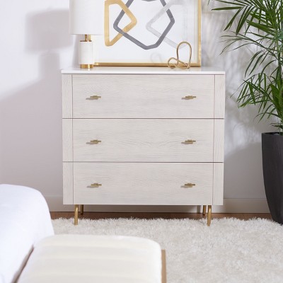 Mid-Century White and Whitewashed 41" Horizontal Dresser with Gold Accents