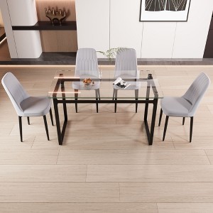 NicBex 51" Dining Table Set for 4 Modern Rectangular Tempered Glass Table with 4 PU Chairs for Dining Room, Gray - 1 of 4