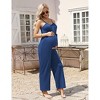 Women's Maternity Jumpsuit Wide Leg Sleeveless Adjustable Strap Pockets Casual Romper with Belt - 3 of 4