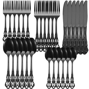 30-Piece Flatware Set for 6, Stainless Steel Retro Silverware with Vintage Baroque Design, Mirror Finish & Dishwasher Safe(Black) - 1 of 4