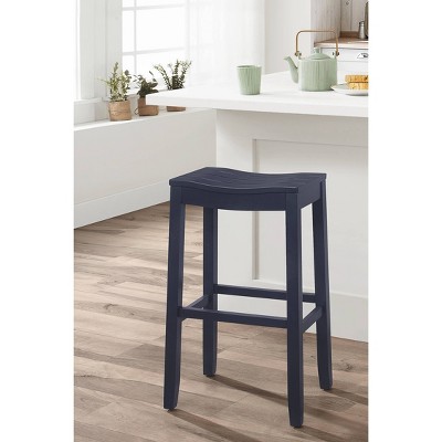 Navy Wood Backless Saddle Style Bar Stool
