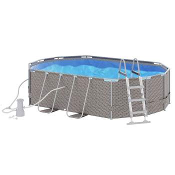 Outsunny 14' x 10' x 3' Above Ground Swimming Pool for 1-6 People, Rectangular Steel Frame, Non-Inflatable, Filter Pump, Gray