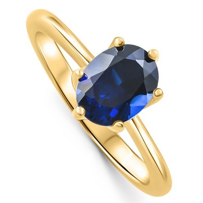 Pompeii3 14k Yellow Gold Oval Blue Sapphire Engagement Anniversary Ring Lab Created 9x7mm