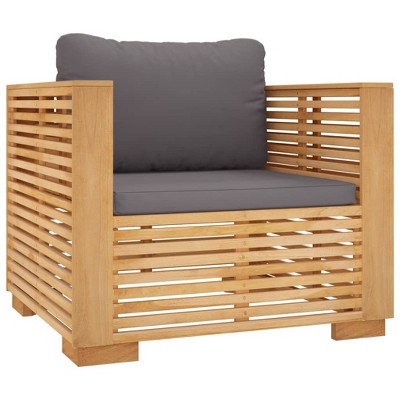 vidaXL Patio Sofa Chair with Dark Gray Cushions Solid Wood Teak