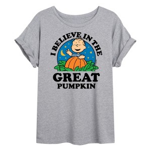 Women's - Peanuts - I Believe In The Great Pumpkin Oversized Graphic T-Shirt - 1 of 4