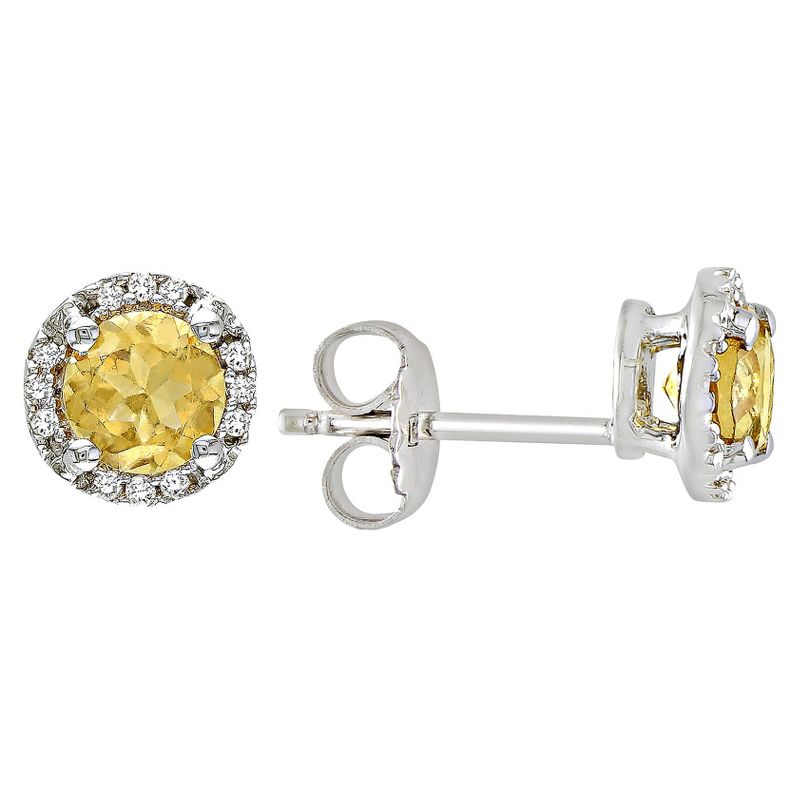 Citrine and Diamond Stud Earrings in Sterling Silver - Yellow, 1 of 5