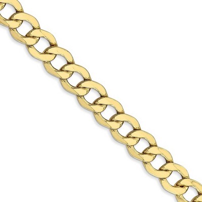Black Bow Jewelry Men's 7mm 10k Yellow Gold Hollow Curb Chain Necklace