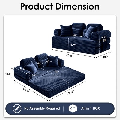 TiramisuBest Floor Couch, Convertible Floor Sofa Bed with Pillow, Chenille Fabric Compression Futon Couch Sleeper for Living & Bedroom, Gray