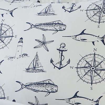 Nautical Navy and White Cotton Standard Pillow Sham