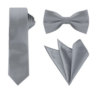 Allegra K Men's Solid Color Wedding Business Pocket Square Necktie Bowtie Set - 1 of 4