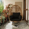 Wicker Egg Chair, 360 Swivel Rattan Egg Chair with Beige Cushion, Indoor Outdoor Lounger Metal Frame Stand for Garden, Balcony, Living Room - 2 of 4