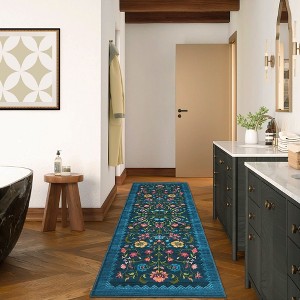 Modern Floral Printed Area Rugs Machine Washable Soft Non Slip Farmhouse Carpet Stain Resistant Low Pile Rug for Kitchen Living Room Laundry Bedroom - 1 of 4