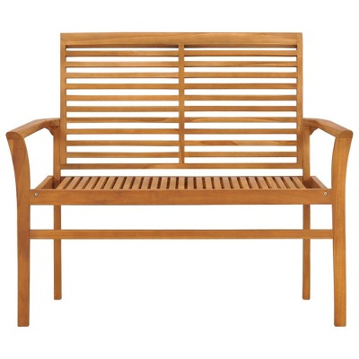 Solid Teak Wood Patio Bench with Green Cushion