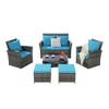 6-Piece Outdoor Patio Rattan Conversation Sofa Set with Tempered Glass Coffee Table - 3 of 4