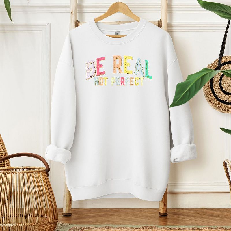 Simply Sage Market Women's Graphic Sweatshirt Be Real Not Perfect Gold, 4 of 5