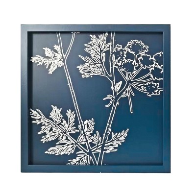 VIP Wood 12 in. Blue Floral Line Art Wall Decor