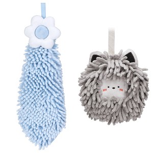 REGALWOVEN 2 Packs Soft Absorbent Cute Decorative Chenille Hand Towel for Bathroom 6" x 15"/7" x 7" - 1 of 4