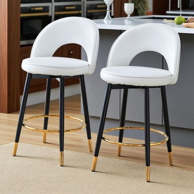 Mshliw Set of 2 Modern 360° Swivel PU Leather Bar Chairs with Black Metal Legs, Upholstered Counter Stools for Kitchen, Dining Room, or Home Bar