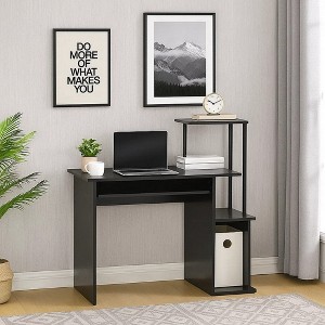 Royal Hampton Computer Desk with Built In Bookshelf, Black - 1 of 4
