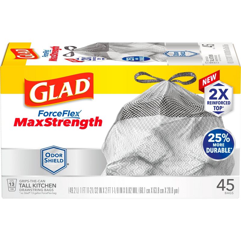 Glad ForceFlex MaxStrength Drawstring Odor Shield Trash Bags - 13 Gallon - 45ct, 4 of 16