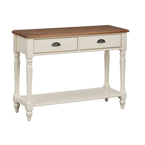 45 in. Rectangle Rustic Walnut Wood Top with Cream White Wood Frame Bu