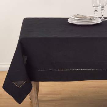 84"x84" Square Tablecloth with Hemstitch Border Design Black - Saro Lifestyle