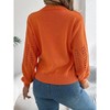 Women's Crew Neck Lace Knit Puff Sleeve Hollow Pullover Sweater Tops - 2 of 4