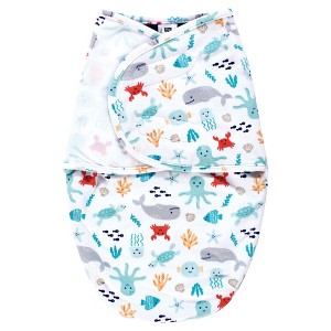 Hudson Baby Infant Boy Plush Faux Fur Swaddle Wrap, Sea Characters, 0-3 Months - 1 of 2