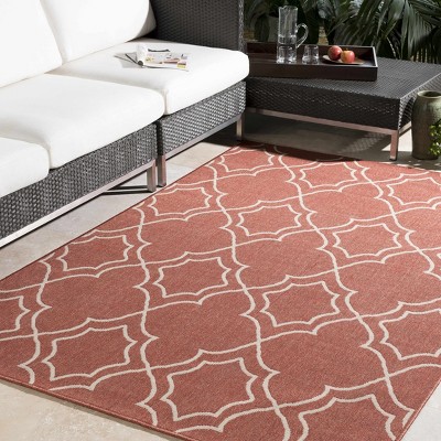 Hauteloom Unique Rust Red Lattice Trellis Outdoor Rug