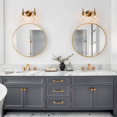 LNC Cymerlarity 13.5" 2-Light Polished Gold LED Vanity Light Bar: ETL Listed, Glass Shades, Metal Body