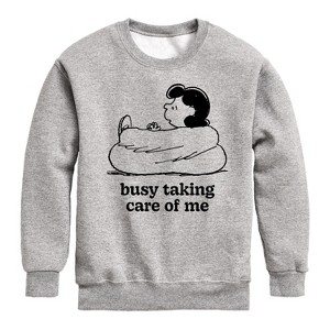 Boys' - Peanuts - Busy Taking Care Of Me Graphic Long Sleeve Fleece Sweatshirt - 1 of 4